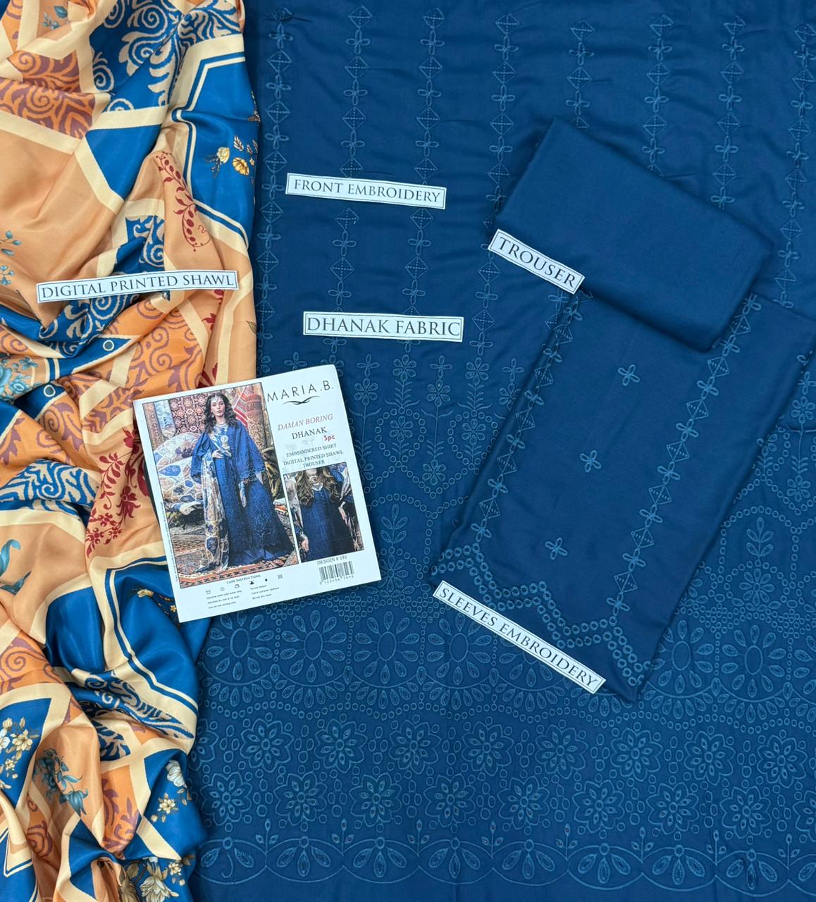 MARIA B DHANAK 3PC EMBROIDERED CHICKEN KARI