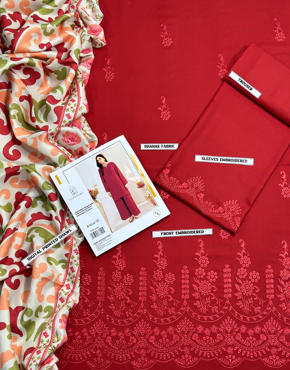 SAPPHIRE DHANAK 3PC EMBROIDERED CHICKEN KARI